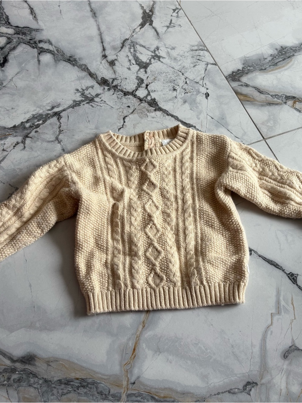 Cream Cable-Knit Sweater Top for Kids - Cozy Crewneck